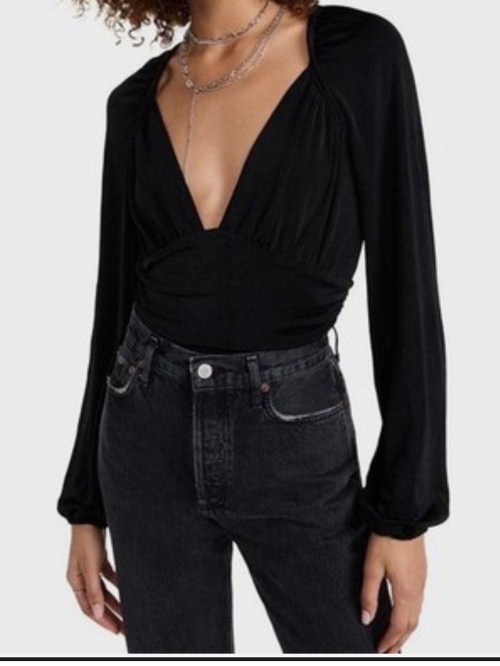 Free People Intimately Up in Arms Black Bodysuit